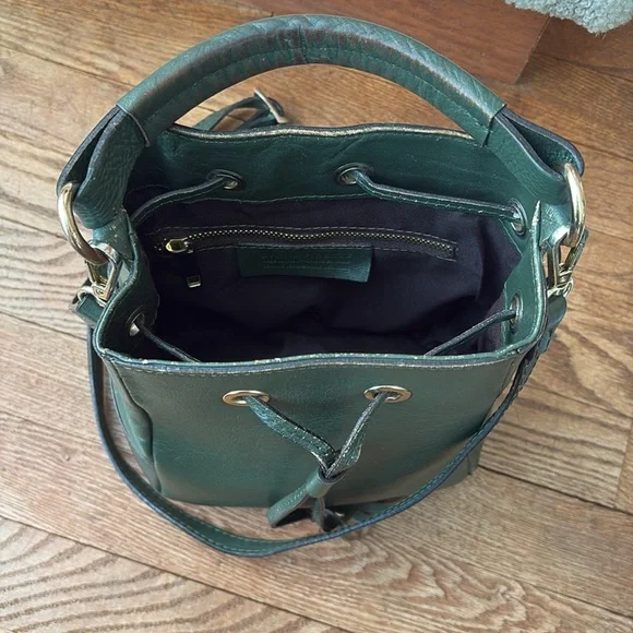 Divina Firenze Small green 2-way bucket bag genuine leather tassels - Picture 4 of 11